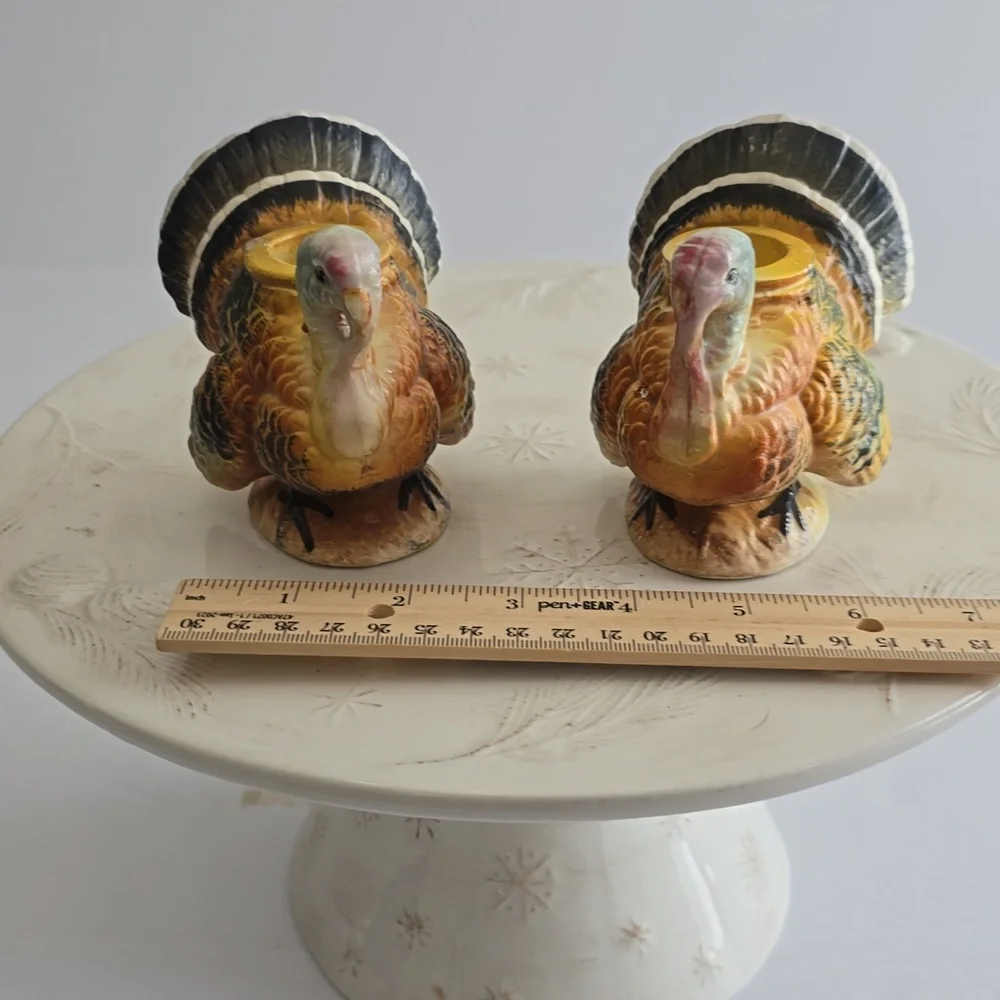 Vintage Napcoware Set Of 2 Turkey Handpainted  Ceramic Candleholders